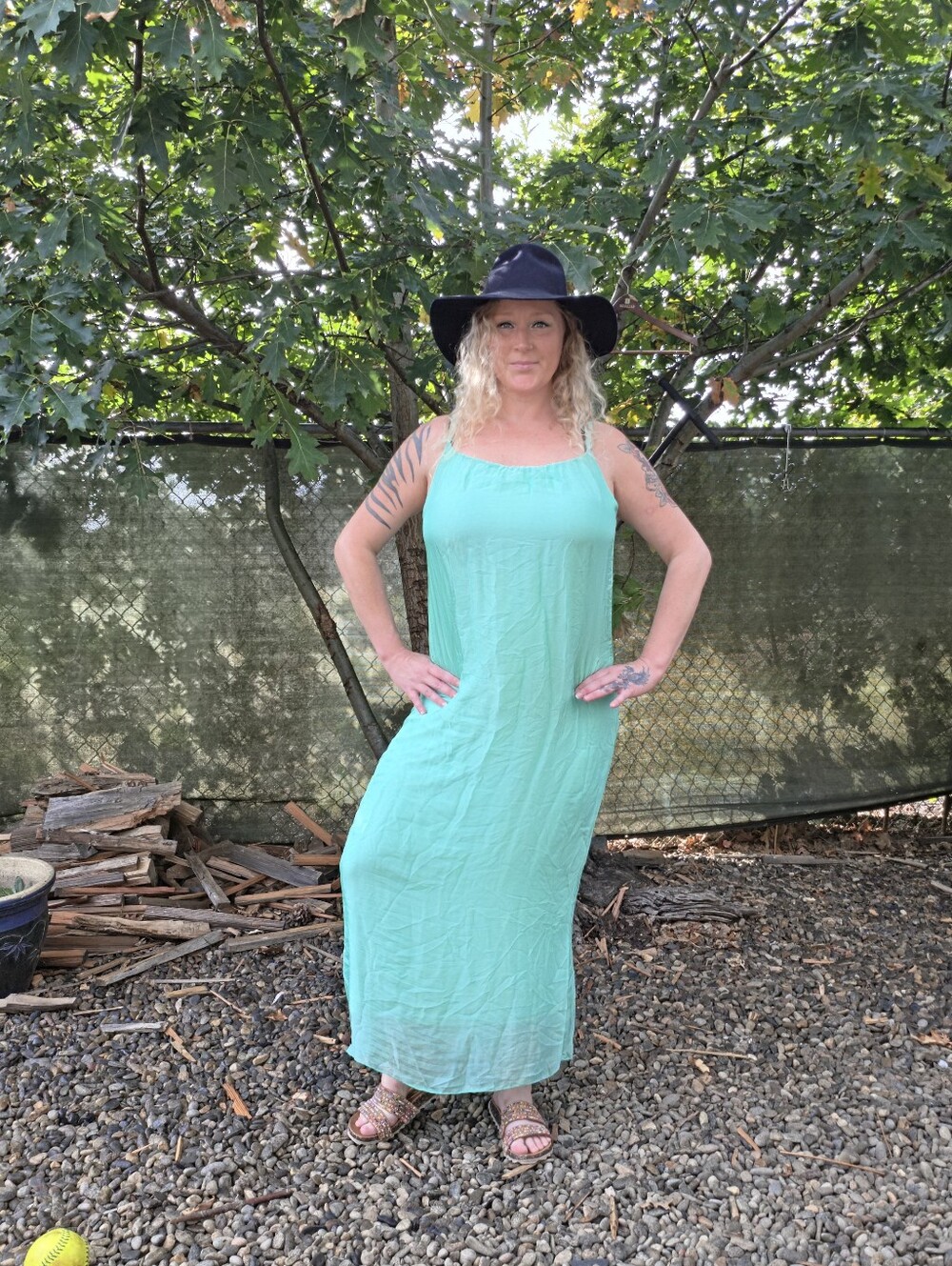Maxi Slip Dress Silk Blend Boho-Chic Coastal Cottagecore Lagenlook Mermaidcore